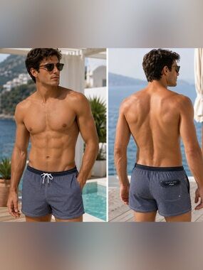 Socapri Acqua Handmade In Italy Men’s Swim Trunks Blue Micro Print Size XXL